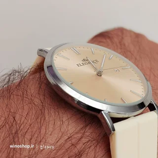 ساعت مچی الگانس کلاسیک و مینیمال بند رابر و طراحی صفحه از نزدیک
