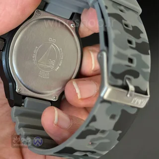 تصویر پشت ساعت مچی آنالوگ اسپرت  Q&Q با صفحه استتاری Camouflage بند ارتشی