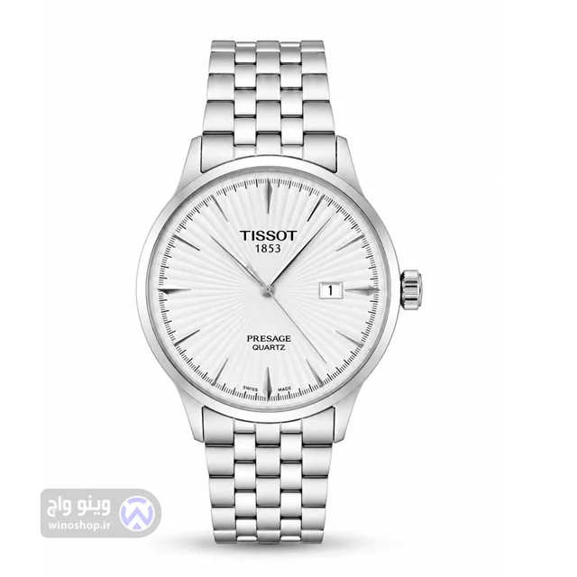 ساعت مچی مردانه تیسوت پرساژ Tissot Presage بند استیل نقرهای صفحه سفید نمای روبرو