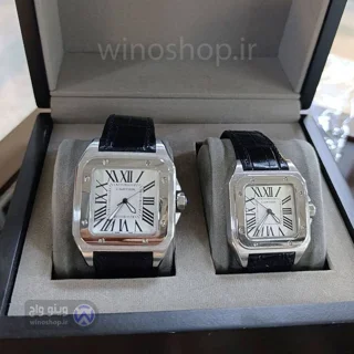 ست ساعت لوکس کارتیه بند چرم و بدنه استیل